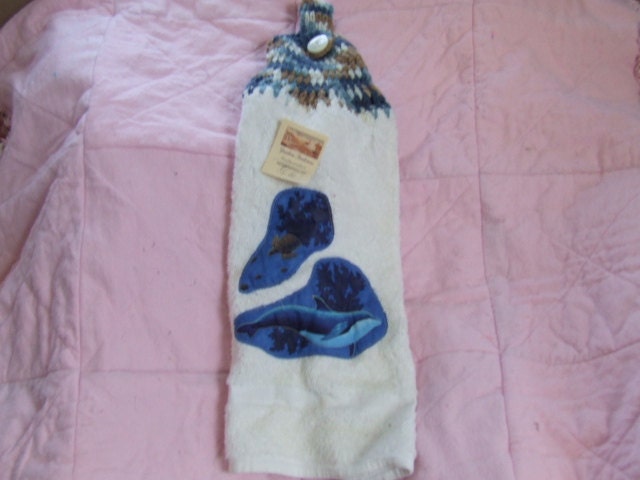 Personalized  Handmade  Appliqued  Ocean Whale n Turtle  Hanging Dish Towel READY 2 SHIP