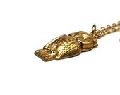 Small gold golden brass Owl charm Necklace on a delicate gold plated chain