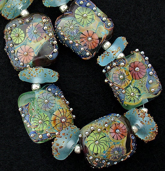 DSG Beads Handmade Organic Lampwork Glass-Made To Order Aqua Pillows