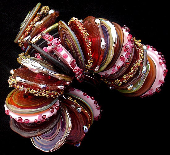 DSG Beads Handmade Organic Lampwork Glass Discs - Cupcakes and Cherries (Made To Order)