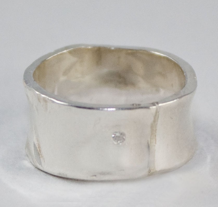 Silver Wide Ring/Band with Small Diamond - Perfectly ImperfectT Beauty in Imperfection