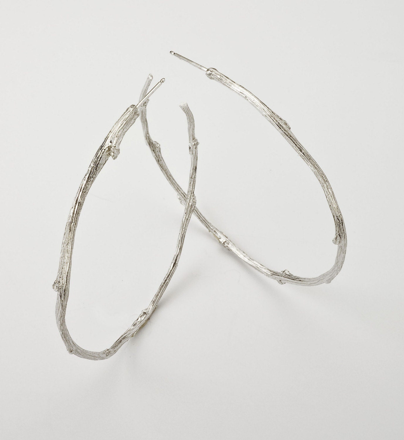 Big Hoop Earrings   - Sterling Silver -  Gnarly Woodland Twig Design