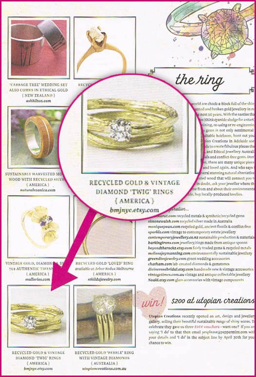 Engagement Ring Set - Twig Design - Diamond Solitaire Ring and Wedding Band in Yellow Gold