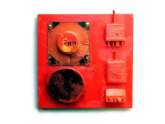 Abstract Art. Vintage Industrial Wall Sculpture. Found Object Sculpture,Acrylic,Text ,Wood and Paint Sculpture,Assemblage 2
