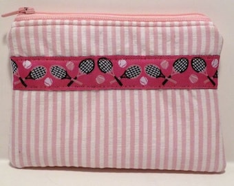 Coin Purse/Zippered Pouch Tennis Pink White Stripe