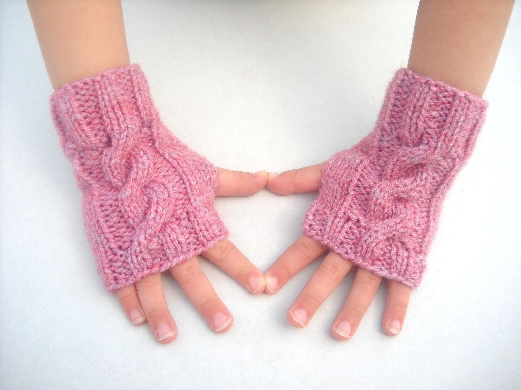 Childrens fingerless gloves, Age 5 to 8  years mittens wrist warmers dusky pink uketsypromo0313