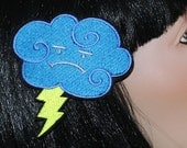 Blue Gloomy Sad Storm Cloud Embroidered Hair Clip MTCoffinz