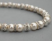 Sparkling Bridal Ivory Pearl Necklace, Bling Wedding Jewelry, Bridesmaid Gifts, Pearl Wedding Jewelry