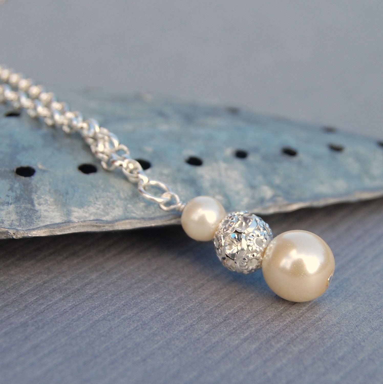Bridal Jewelry, Pearl Necklace, Ivory Pearl Rhinestone Pendant, Wedding Jewelry, Bridesmaid Gifts