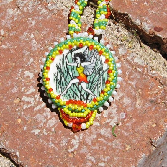 Faerie Pin-Up Necklace -- Unique Beaded Necklace Vibrant Colors