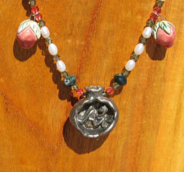 Beaded Pomegranate Faerie Necklace -- Handmade Fantasy Jewelry