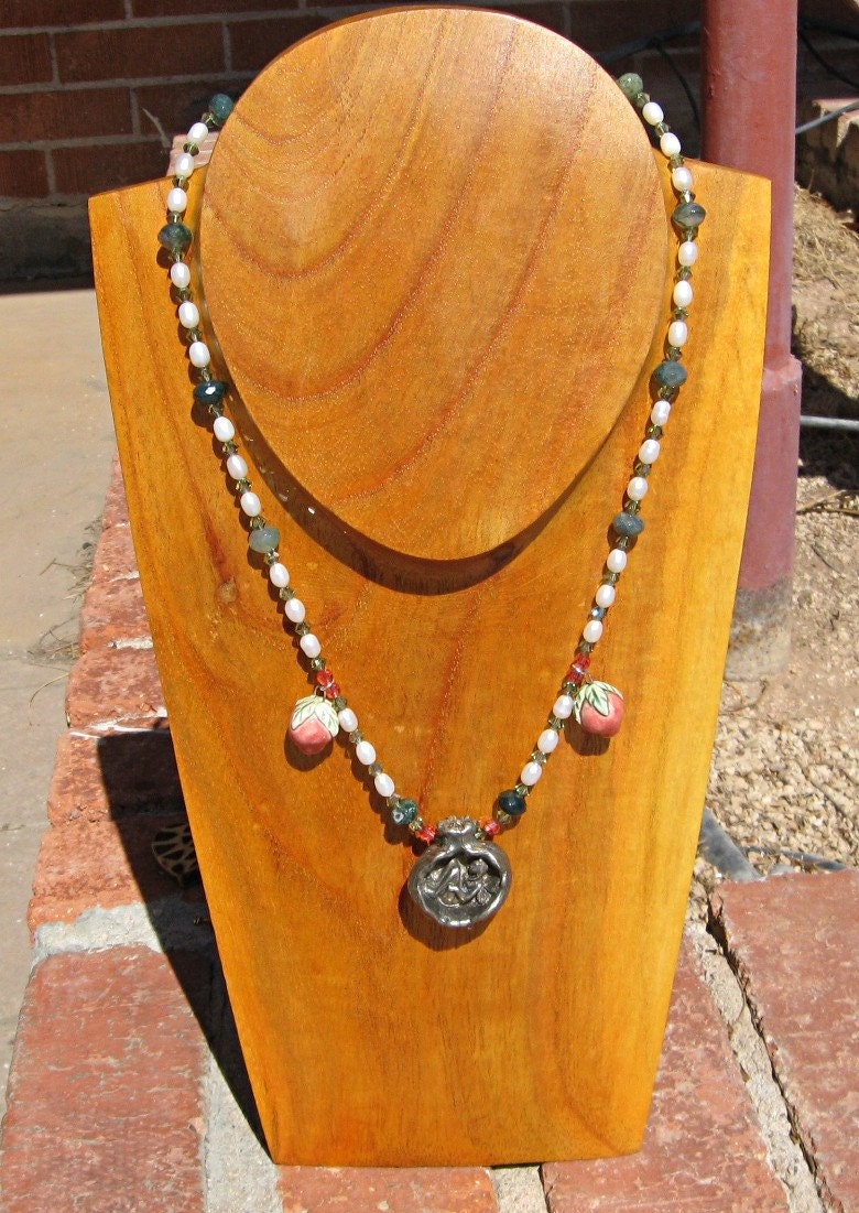 Beaded Pomegranate Faerie Necklace -- Handmade Fantasy Jewelry