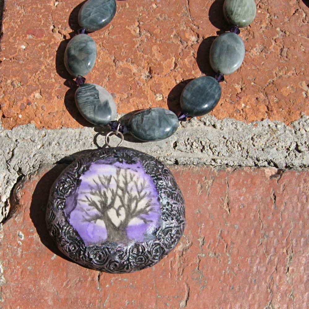 Unique Gothic Necklace -- Handmade Jewelry with Tree Focal