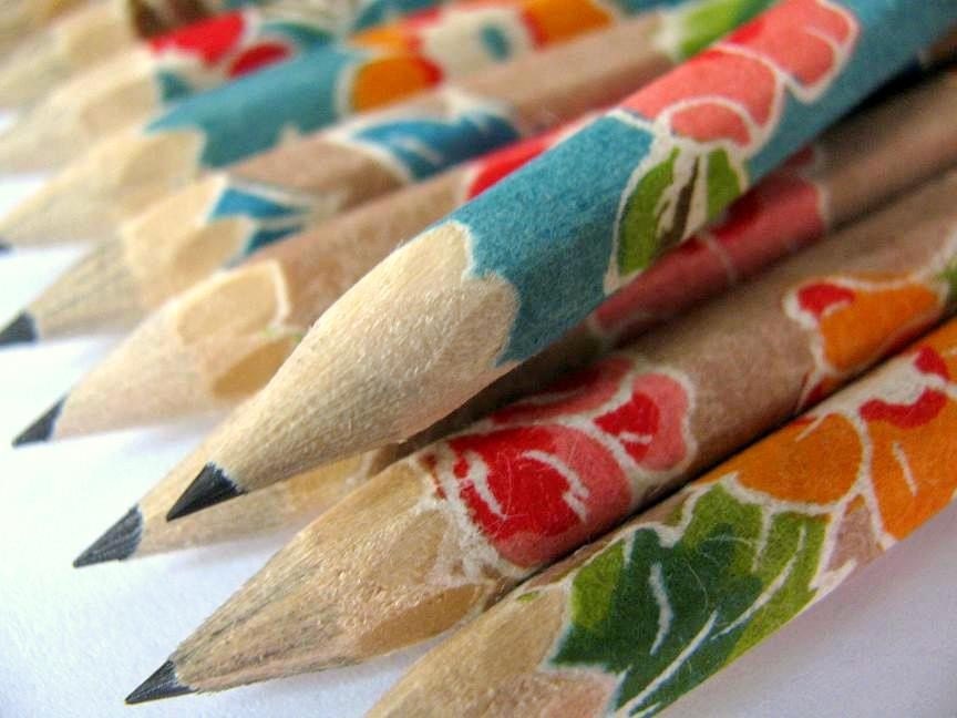 mini japanese paper-wrapped pencils - set of 10 - vintage wallpaper