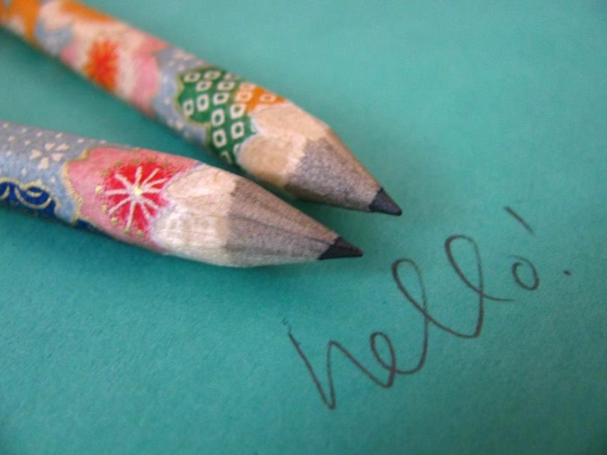 mini pencils made with japanese paper - set of 10 - patchwork sakura