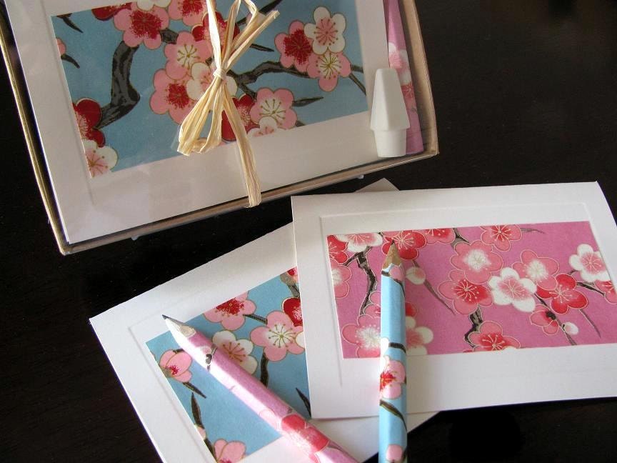 plum blossom stationery - set of 10 note cards - sweet summer