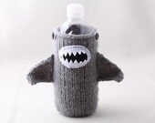 Ready to shipped on this color only- Water Bottle Cozy - Monster Shark in Silver Grey - Made it to the Front Page