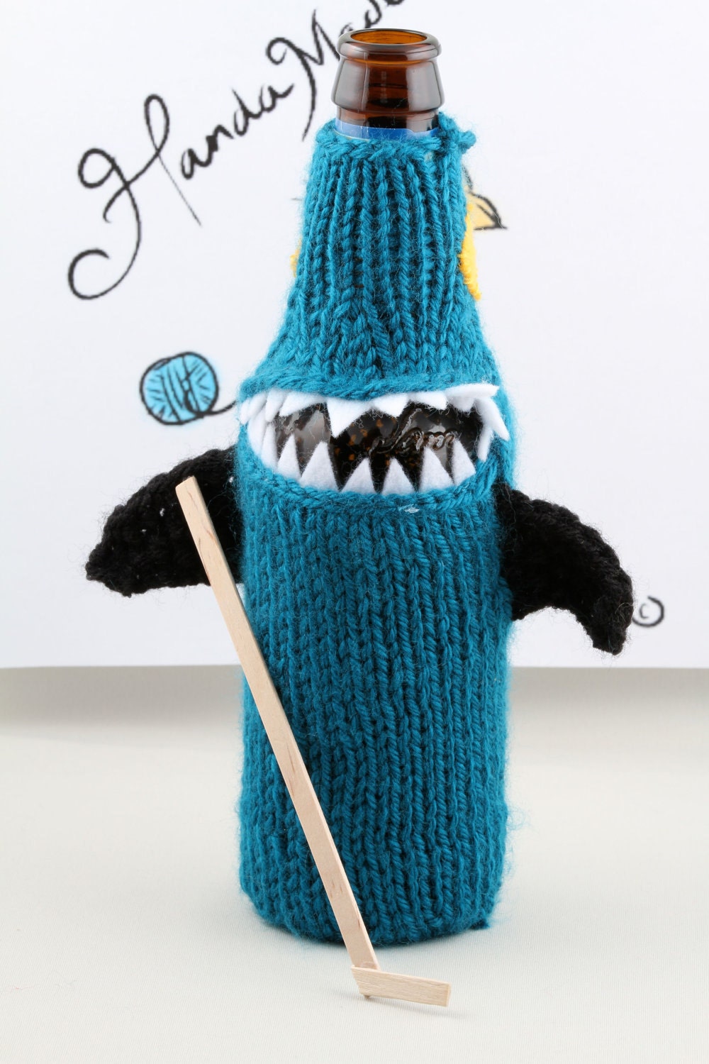 Beer Bottlenose Shark Cozy - Teal and Black button eyes
