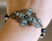 Flower bracelet earrings  - blue swarovski crystal gift set czech glass romantic bracelet