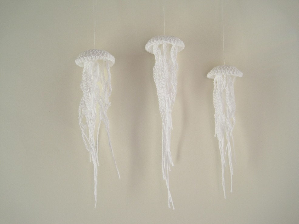 Three Tiny Moon Jellyfish in Cotton and Silk - Handmade to Order