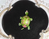 Original by Robert Enamel Turtle Brooch 1950s or 60s Green and Pink