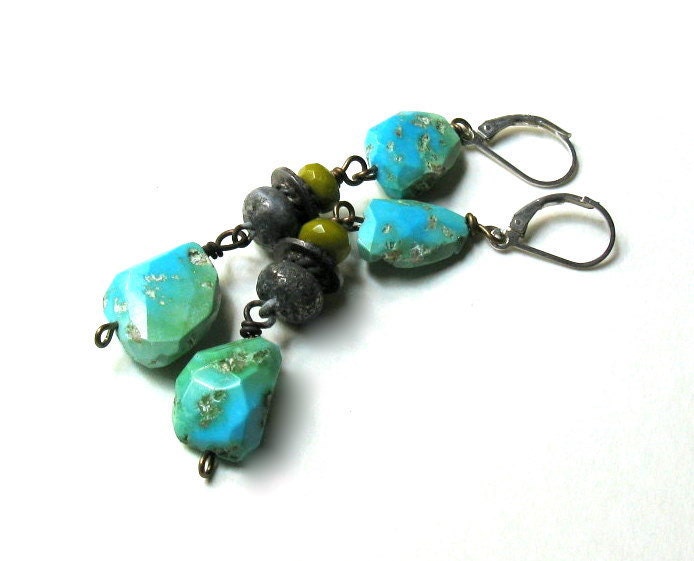 Natural Turquoise and Sterling Silver Dangle Earrings - Kerrie