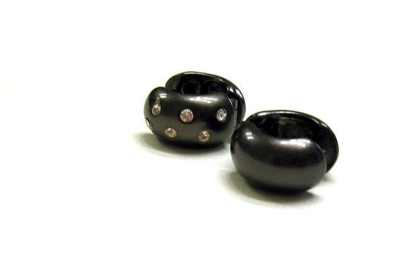 Vintage Black CZ Studded Post Earrings  / Geometric / Stars Inspired / Galaxy / Reversible