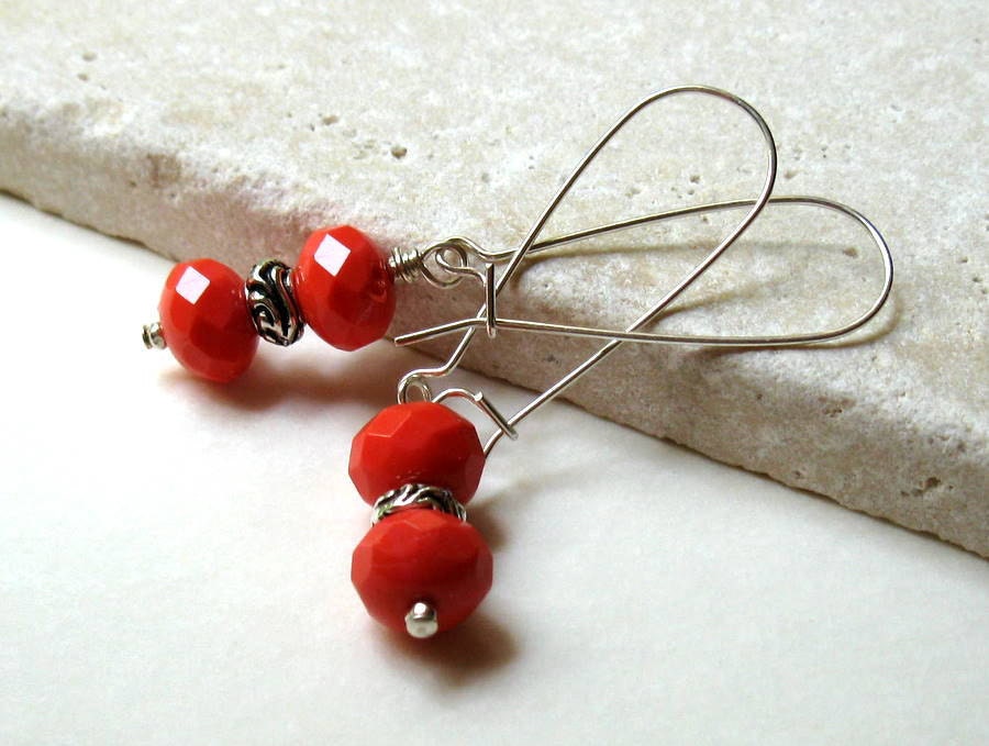 Red Beaded Dangle Earrings  / Orange Modern Dangle Earrings / Tomato / Garden Inspired / Harvest - cooljewelrydesign