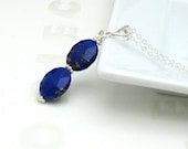 Lapis Lazuli Sterling Silver Pendant Necklace / Organic Cobalt Blue Necklace  / Midnight / Patriotic / Americana
