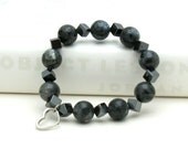 Black Beaded Stretch Bracelet / Boho Black Beaded Bracelet / Organic Black Beaded Stretch Bracelet /  2-tone Urban / Industrial