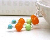 Orange Bohemian Dangle Earrings / Multicolor Bright Boho Earrings / Wire Wrapped Lime Beaded Earrings
