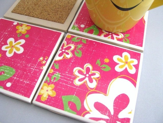Aloha Ceramic Coaster Tile Set of 4