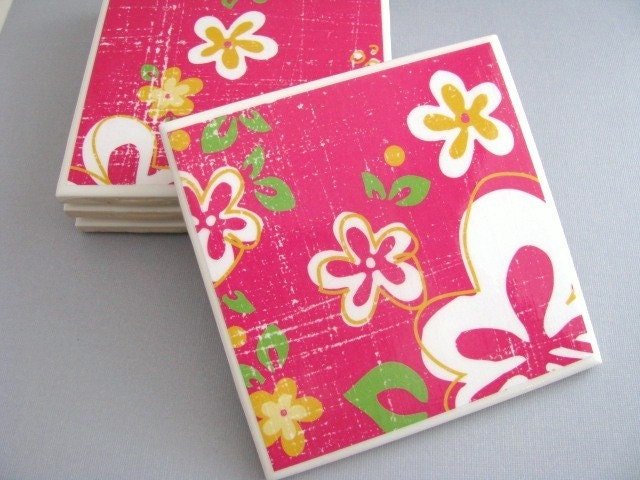Aloha Ceramic Coaster Tile Set of 4