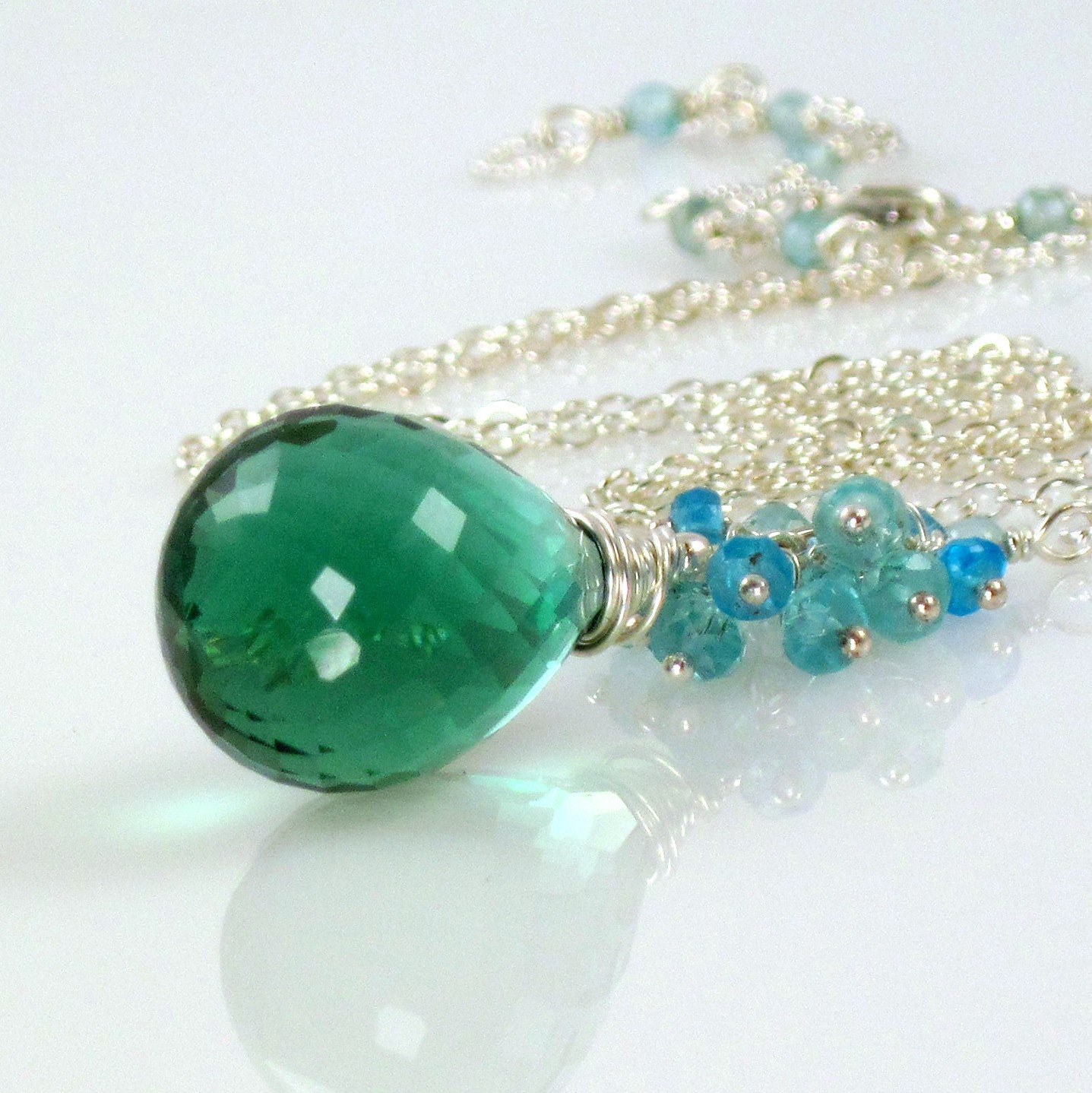 Reserved for vivilima - Clear Sailing - Aqua Quartz, Apatite and Sterling Silver Pendant Necklace