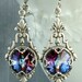 Royal Blue Swarovski Crystal Earrings Purple Swarovski Crystal Earrings Victorian Wedding Earrings Renaissance Earrings Silver Filigree