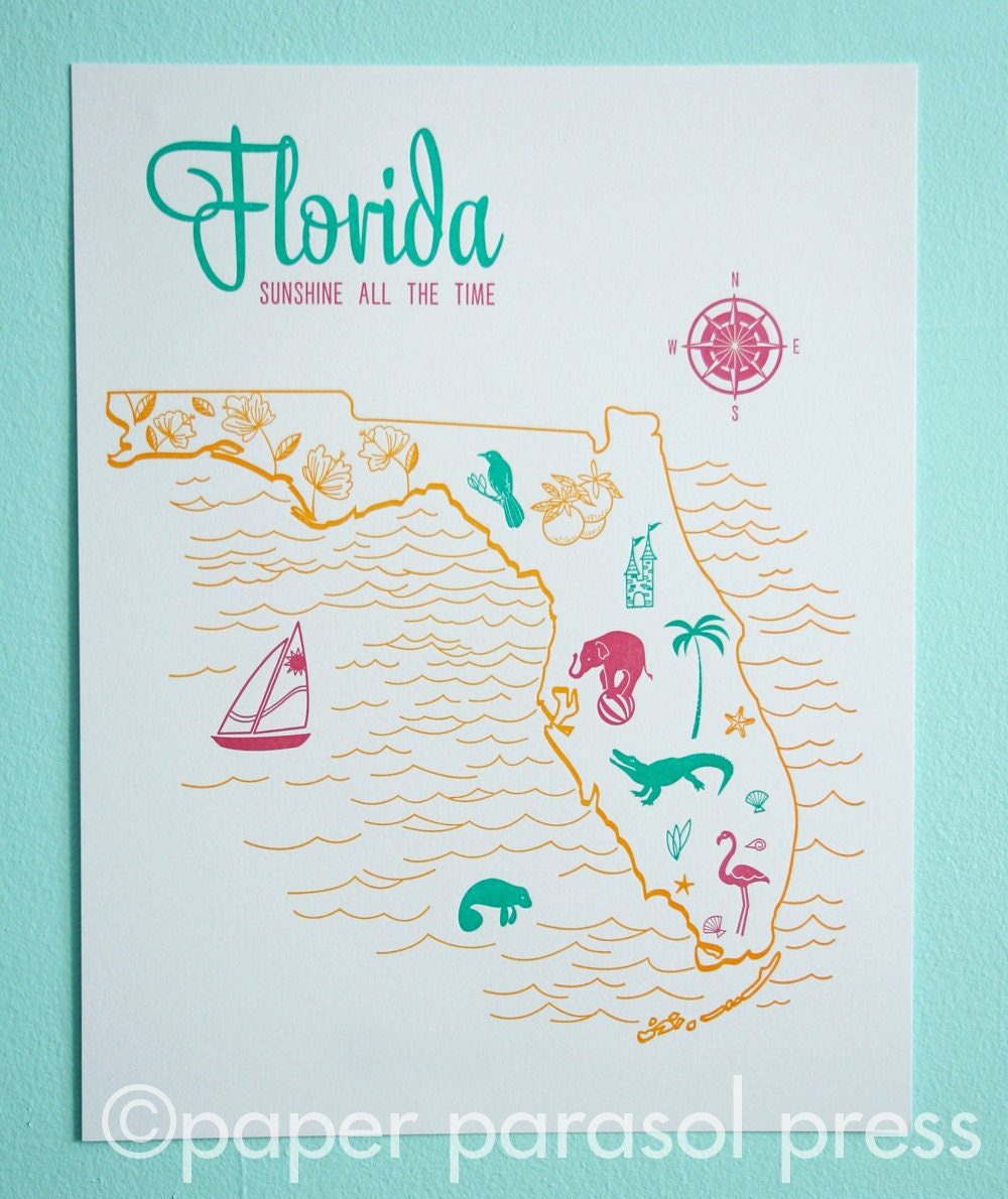 11 x 14 Letterpress Florida Poster