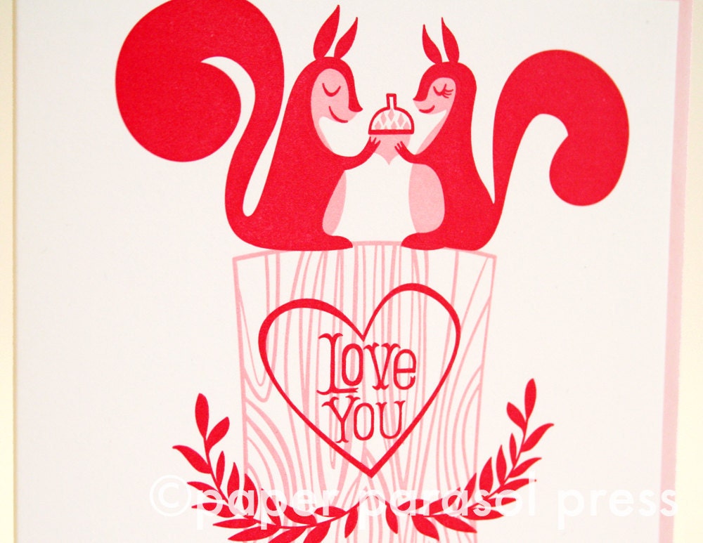 Love You Squirrels Cute Letterpress Card