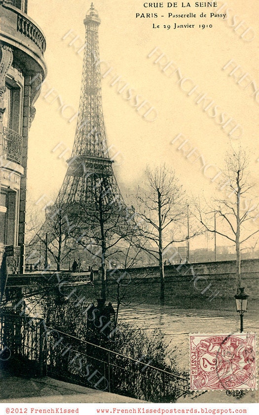 DIGITAL Scan EIFFEL Tower, Seine, France 1911 Antique Paris Postcard  photo download
