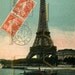 Orange Postage Stamp EIFFEL Tower PARIS French postcard DIGITAL Scan