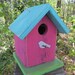 Chickadee Wren Songbirds Primitive Birdhouse Pink Turquoise Lime Green with White Bird