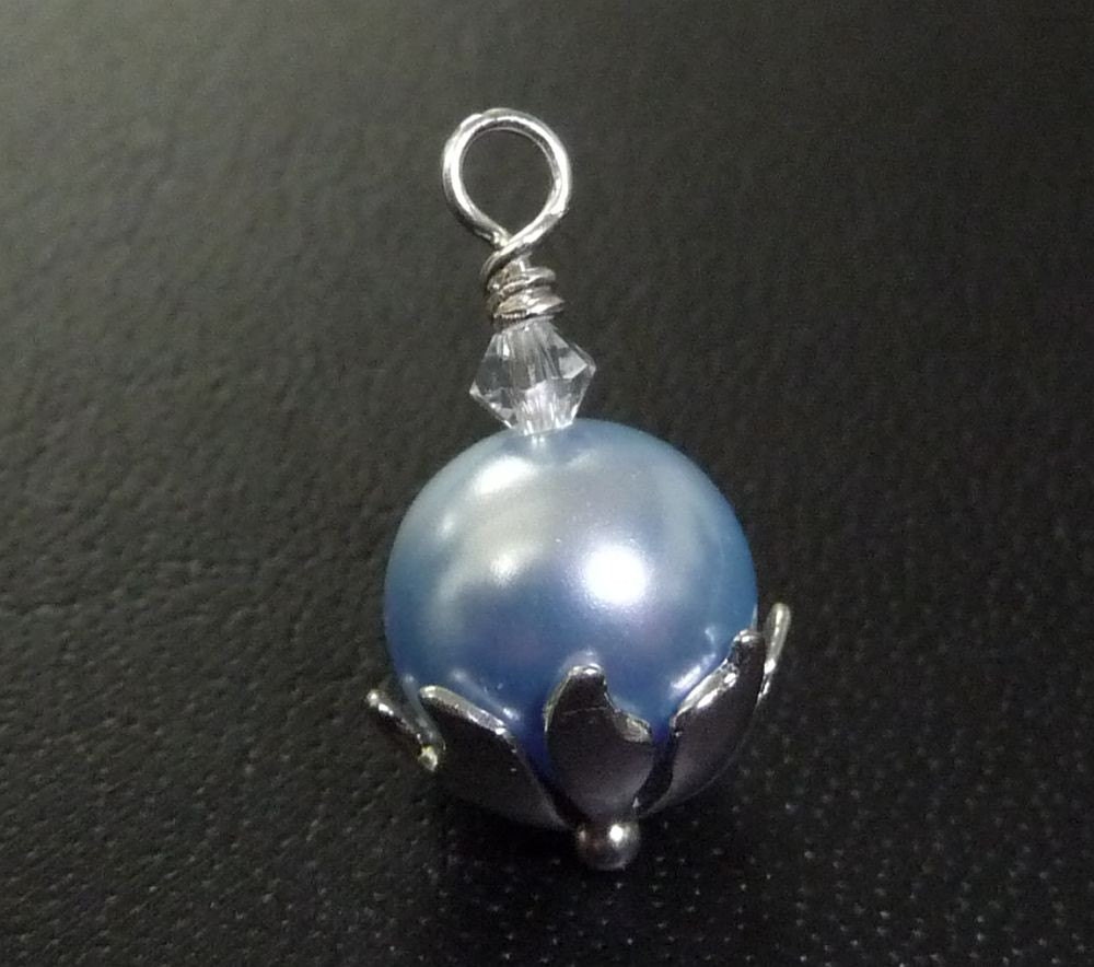 Something Blue Wedding Charm, Good luck for bride, Pearl charm