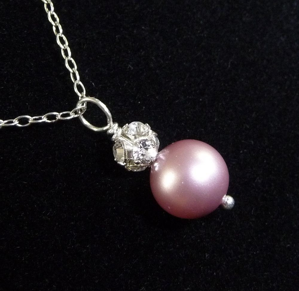 Pink Pearl Wedding Necklace, Rhinestone Pearl Jewelry, Blush Bubblegum
