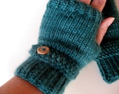 Fingerless Gloves Mittens - Merino Wool - Green