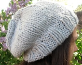 Slouchy Hat,  Knit Hat - Silver Grey