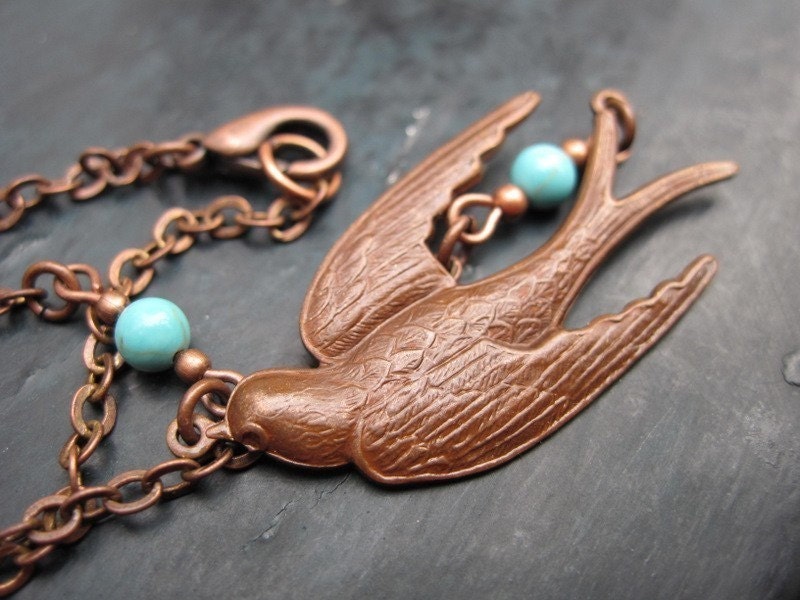 Swallow bird necklace - Patina Jewelry - Copper Jewelry