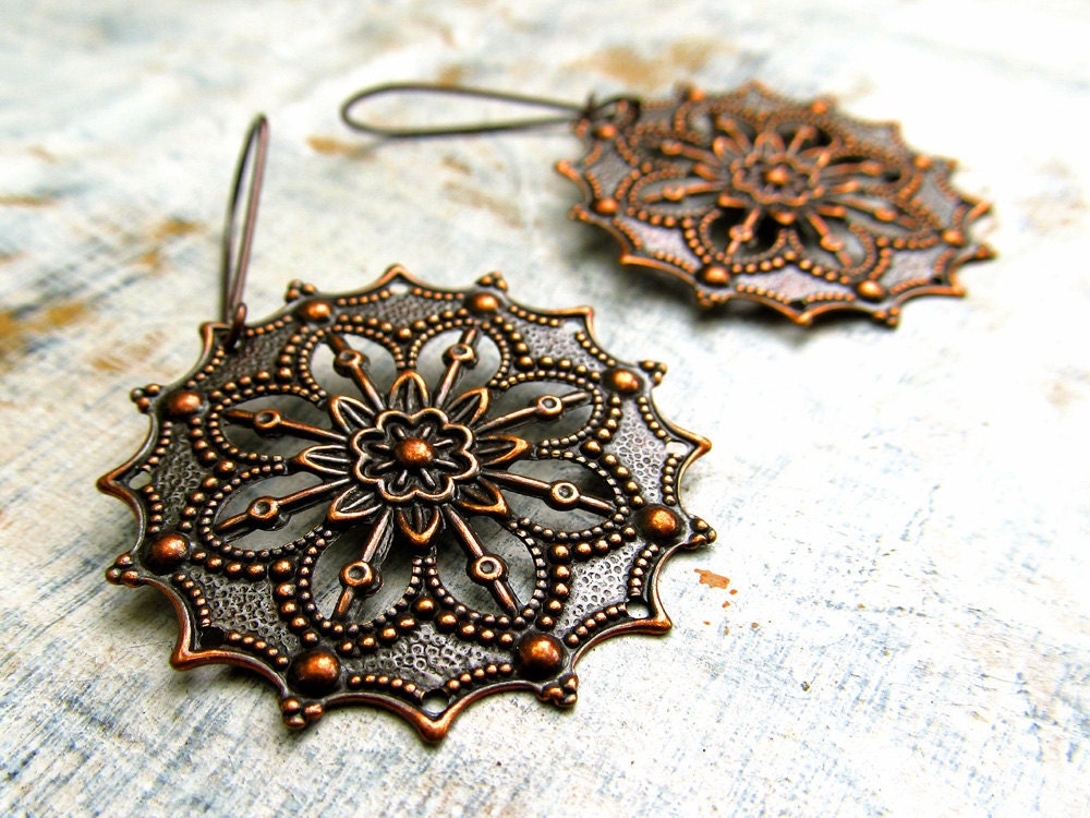 Gypsy earrings antiqued Copper filigree Copper Jewelry