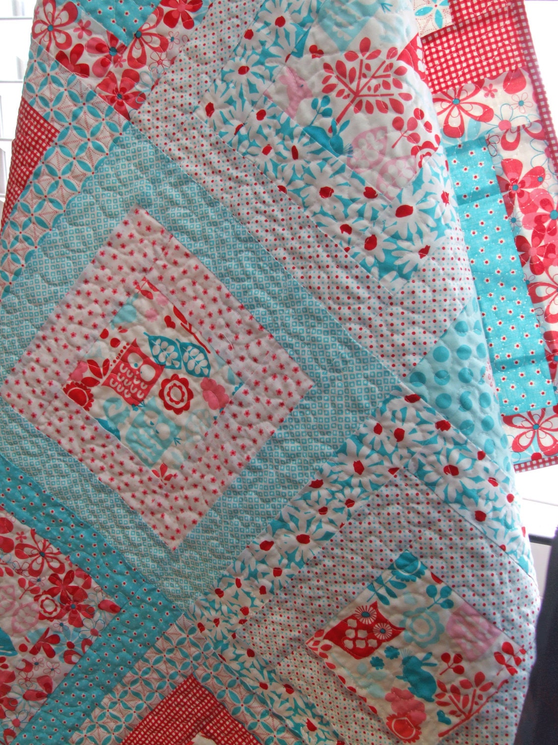 Forest Friends Quilt in Aqua & Red