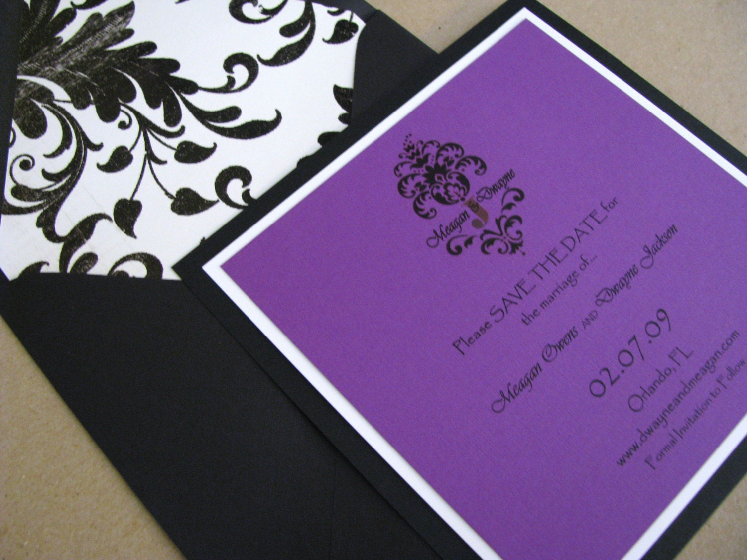 Black and White Damask Wedding Save the Date, Modern, Elegant Wedding - Damask Save the Date