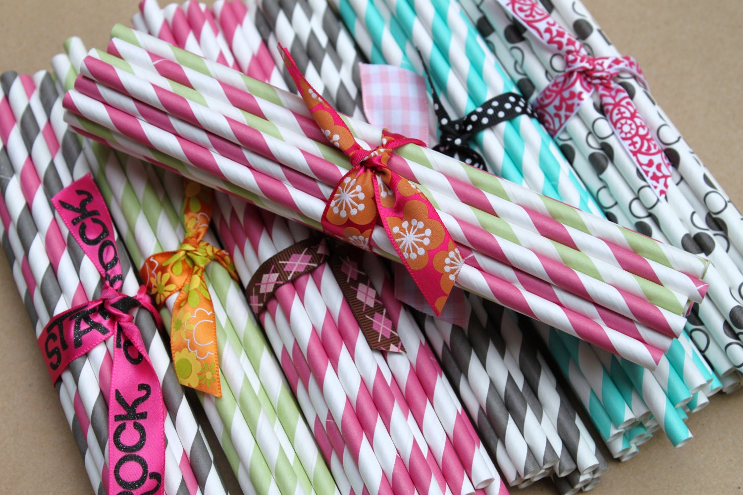 Barber Pole Pixie Striped and Polka Dot Paper Straws - Set of 25