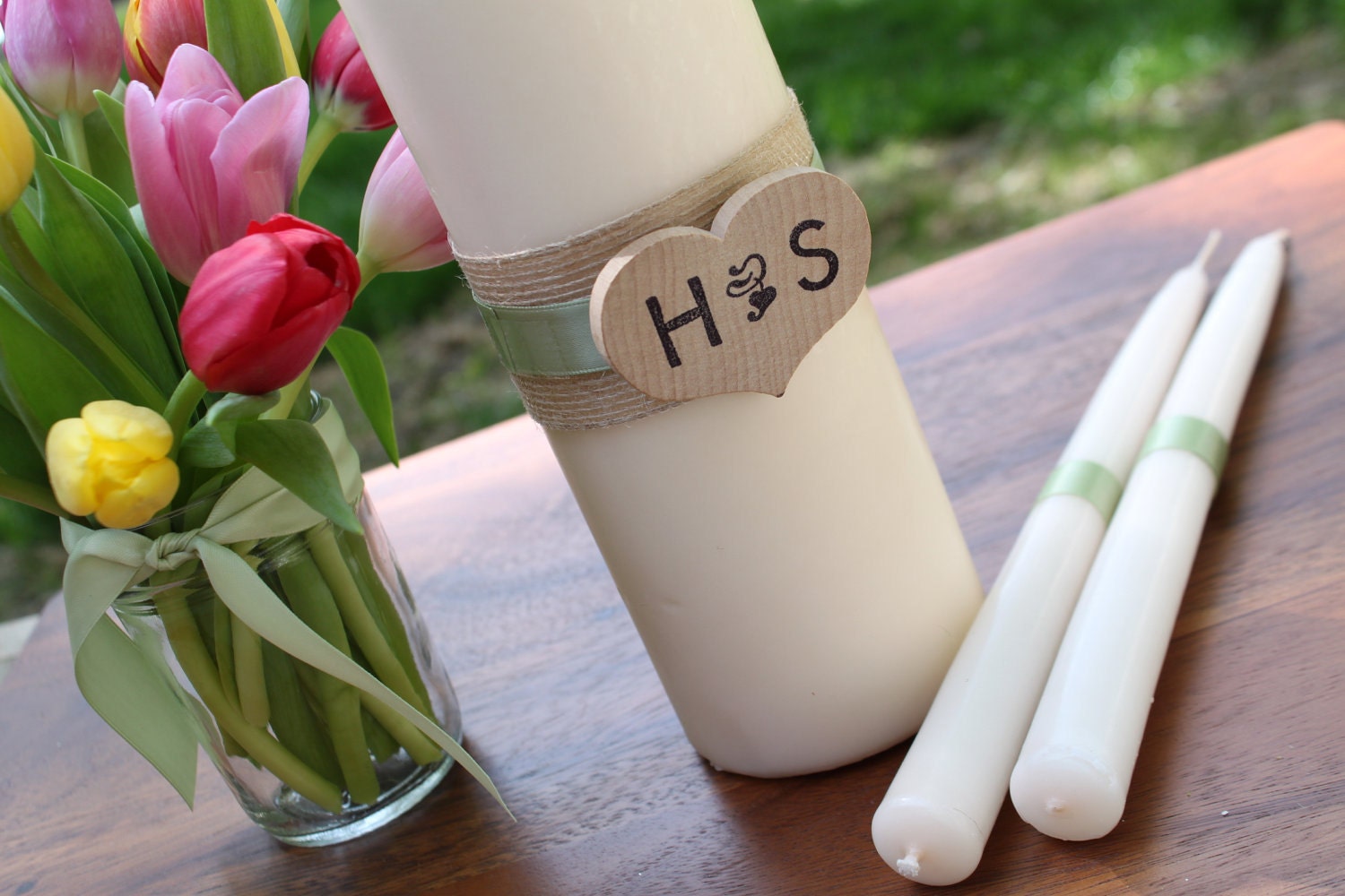 Rustic Wedding Unity Candle Set, Fall Wedding, Outdoor Wedding, Country, Burlap - Personalized Monogram Jute